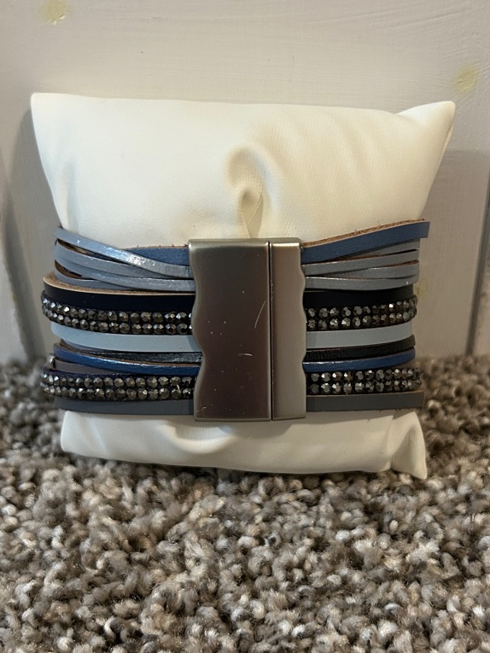 Multi-Row Metallic Gray Wrap Bracelet with Crystals - Picture 2 of 5